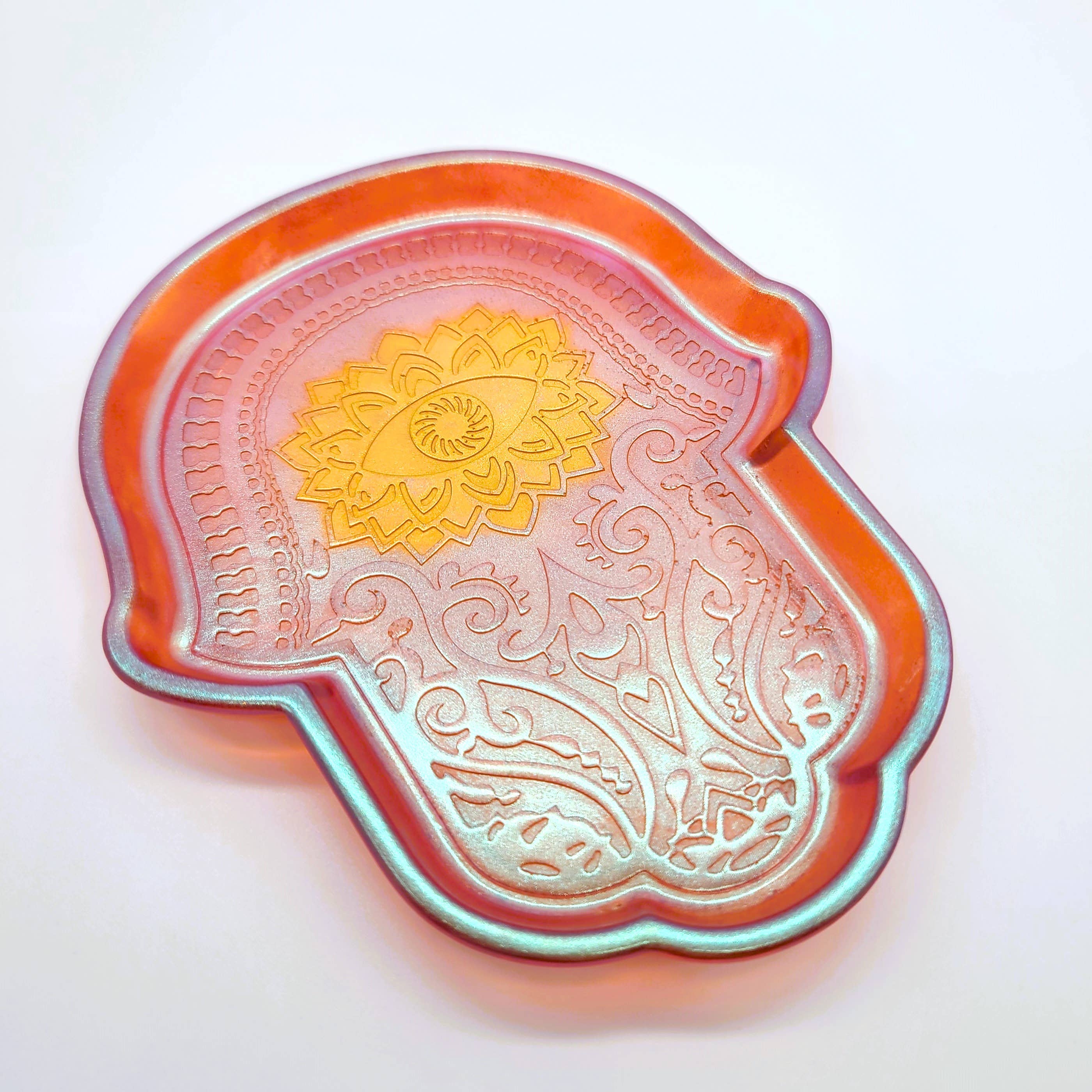 Slightly Askew Art - Wholesale Jewelry Dish - Hamsa Hand Trinket Dish - Made with Resin & Color-Shift Mica5