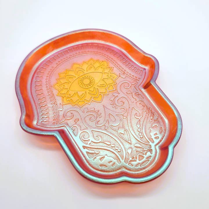 Slightly Askew Art - Wholesale Jewelry Dish - Hamsa Hand Trinket Dish - Made with Resin & Color-Shift Mica5