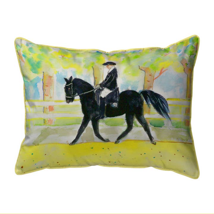 Black Horse & Rider Corded Pillow for wholesale by Betsy Drake Interiors