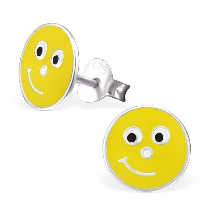 Emoticon Smile Button Stud Earrings Yellow 925 Silver for wholesale by Janusch
