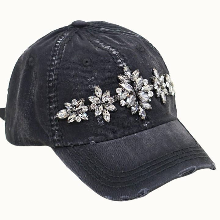 Olive & Pique - Wholesale Baseball Cap - Women's - Bejeweled Bling Glitz Distressed Cap, Adjustable0