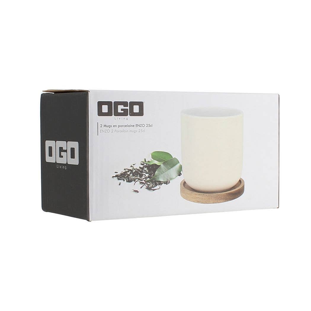 Ogo living - Wholesale Coffee Mug - Enzo set of 2 porcelain cups with acacia holder 25 cl3