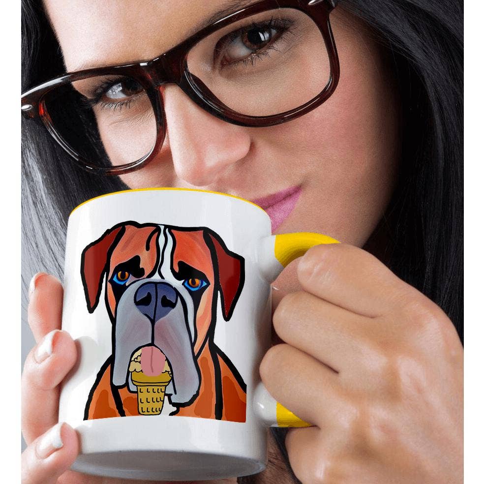 3dRose - Wholesale Coffee Mug - 3dRose, Cute funny Boxer Puppy Dog Rescue Dog eating Ice Cream Cone, Mug1