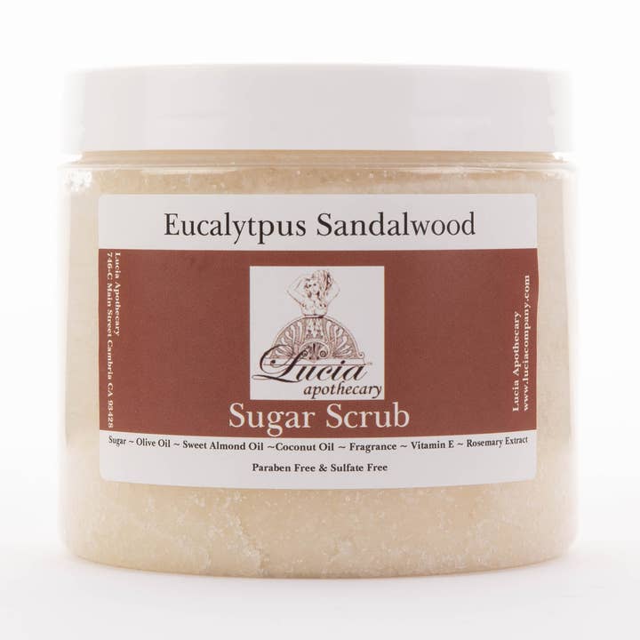 Eucalyptus Sandalwood Sugar Scrub for wholesale by Lucia Apothecary, LLC