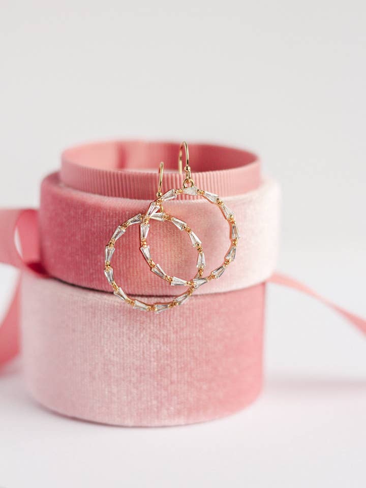 Gold Crystal Hoop Earrings for wholesale by Rachelyn Jewelry