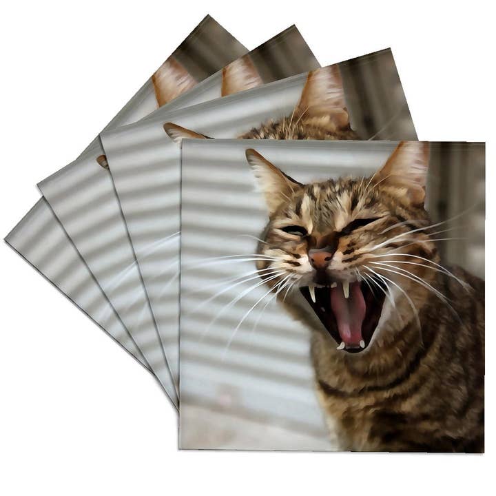 3dRose - Wholesale Coasters - 3dRose, Tabby Cat Yawn Artistic Portrait is a beautiful cat yawning., Coaster