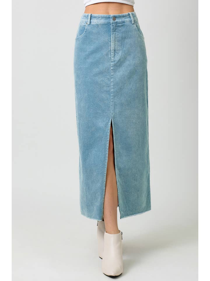 Mystree - Wholesale Skirt - Women's - 60742 Washed Front Slit Corduroy Skirt1