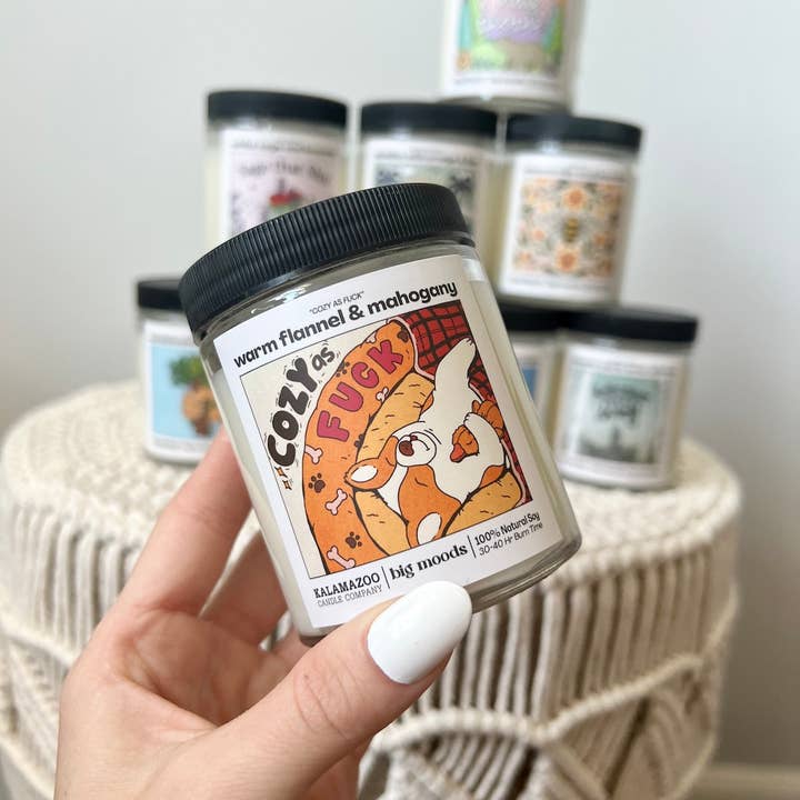 Big Moods - Wholesale Jar/Filled Candle - "Cozy as Fuck" warm flannel & mahogany - Luxury Soy Candle5