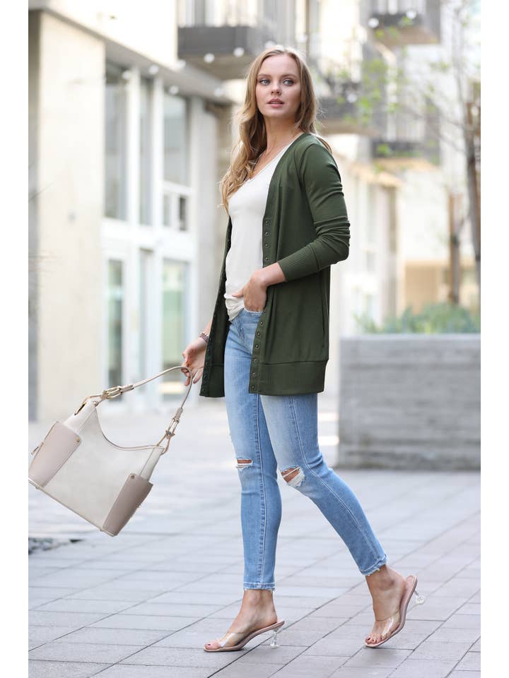42POPS - Wholesale Cardigan - Women's - ",.....Side-pocket Snap Button Sweater Cardigan
