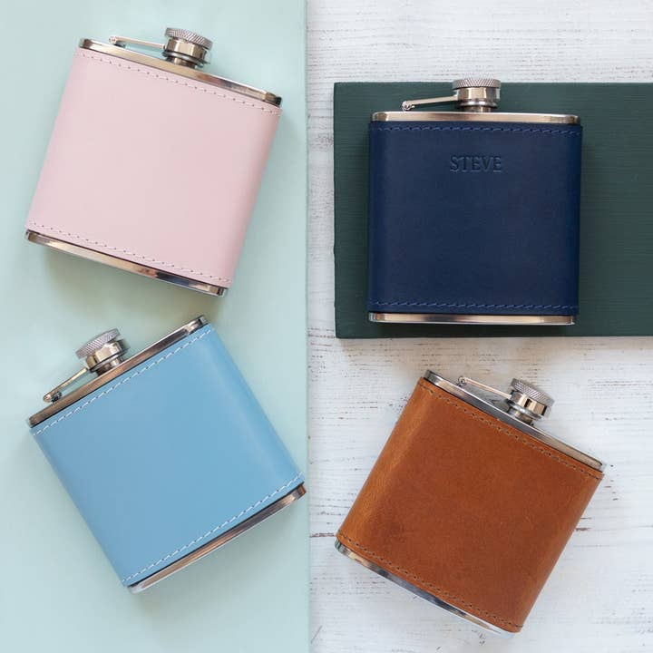 6oz Leather Hip Flask for wholesale by WILLIAMS HANDMADE