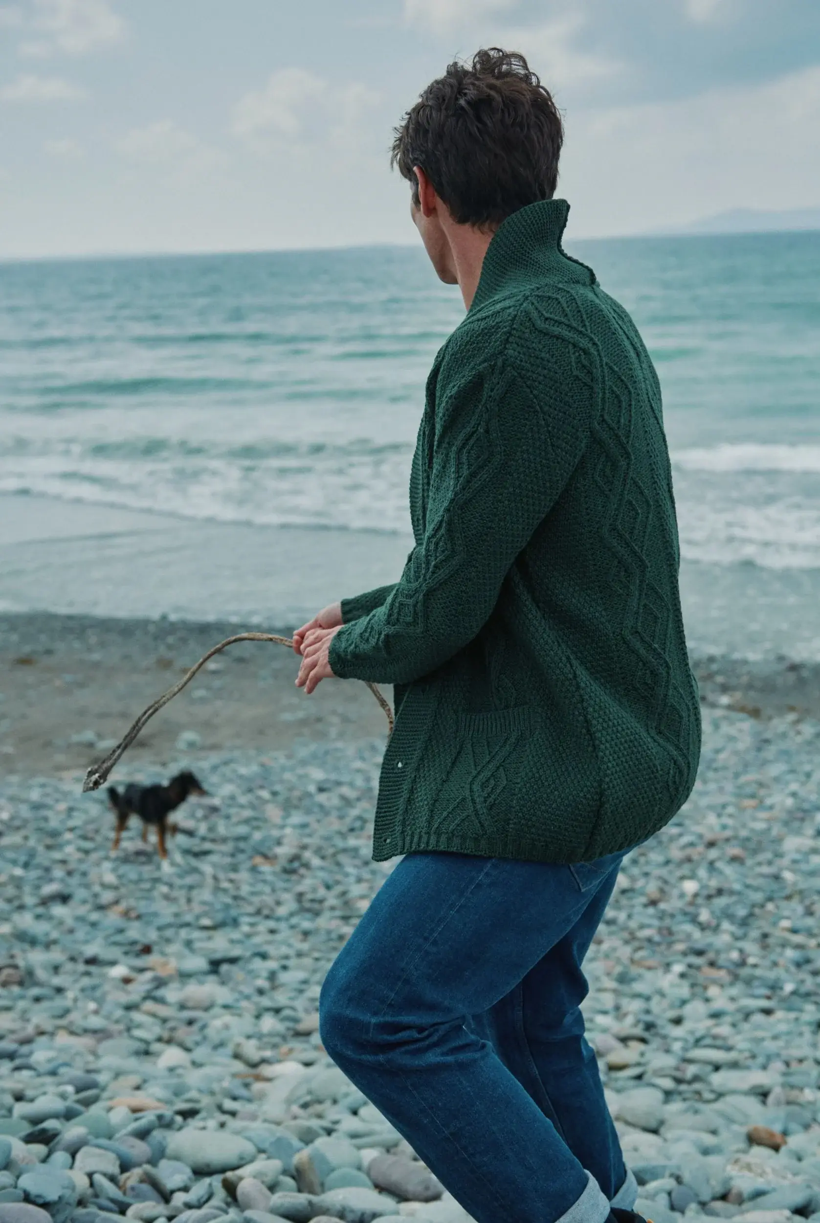 Aran Woollen Mills - Wholesale Cardigan - Men's - Killary Fjord Aran Cardigan - Forest Green3