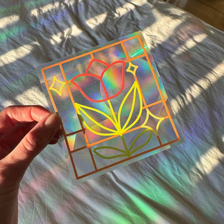 Ten By Ten - Wholesale Suncatcher - Stained Glass Tulip Suncatcher Sticker Rainbow Window Decal6