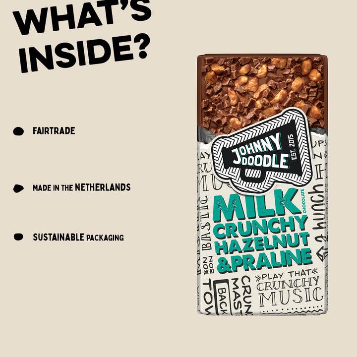 VS Food Online - Johnny Doodle - Wholesale Chocolate Bar - Milk Chocolate Crunchy Hazelnut & Praline - Johnny Doodle4