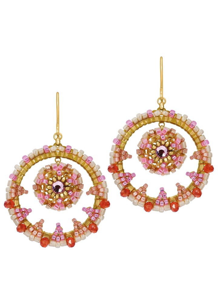 Double Circle Earring in Shades of Pink on a wire, E24716 for wholesale by Miguel Ases