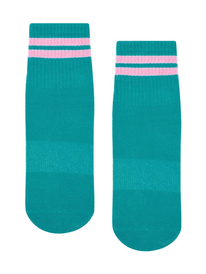 MoveActive - Wholesale Socks - Women's - Crew Non Slip Grip Socks - Tuscan Teal Stripe