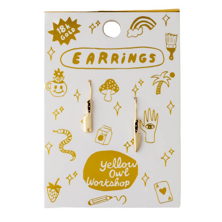 Yellow Owl Workshop - Wholesale Dangle Earrings - Chef's Knife & Cleaver Gold Earrings - Foodie Cook Chef Gift