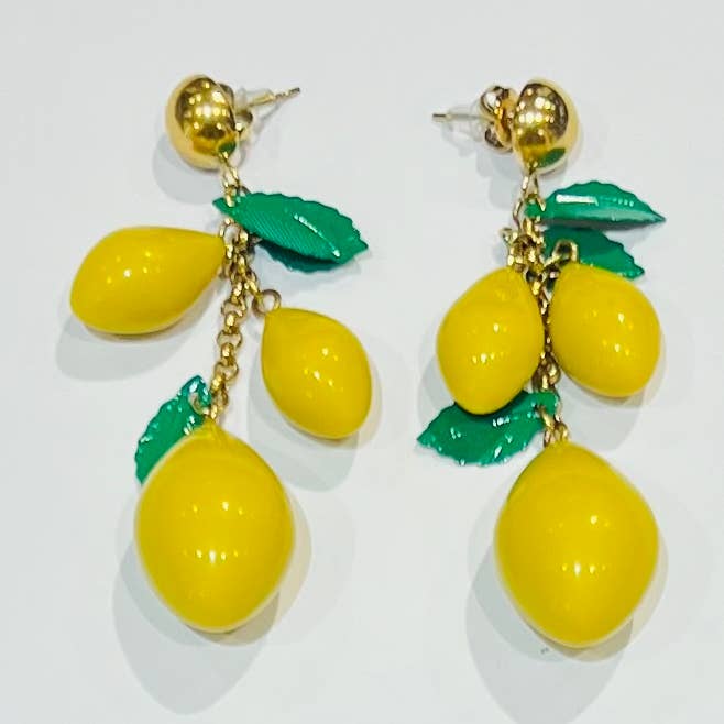 Stainless steel earrings with hanging lemons and leaves for wholesale by Bijoux 7bis
