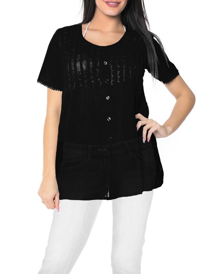 Débardeur Tunique Blouse Chemise Col Rond Manches Courtes Beach C pour la vente par LA LEELA \ HAPPY BAY