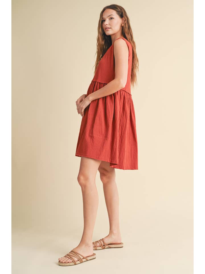 BRICK CRINKLE KNIT MINI DRESS WITH RAW EDGE DETAIL / WL23-8279 for wholesale on Faire