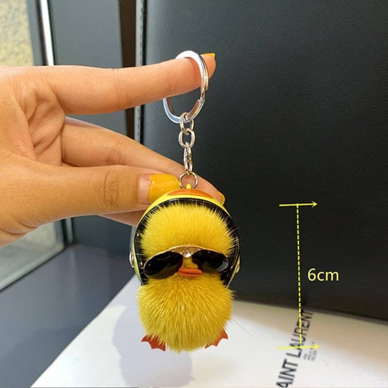 Plush Looks - Vente Porte-clés – femme - Mini casque en fourrure de vison mignon porte-clés poupée canard duveteux6