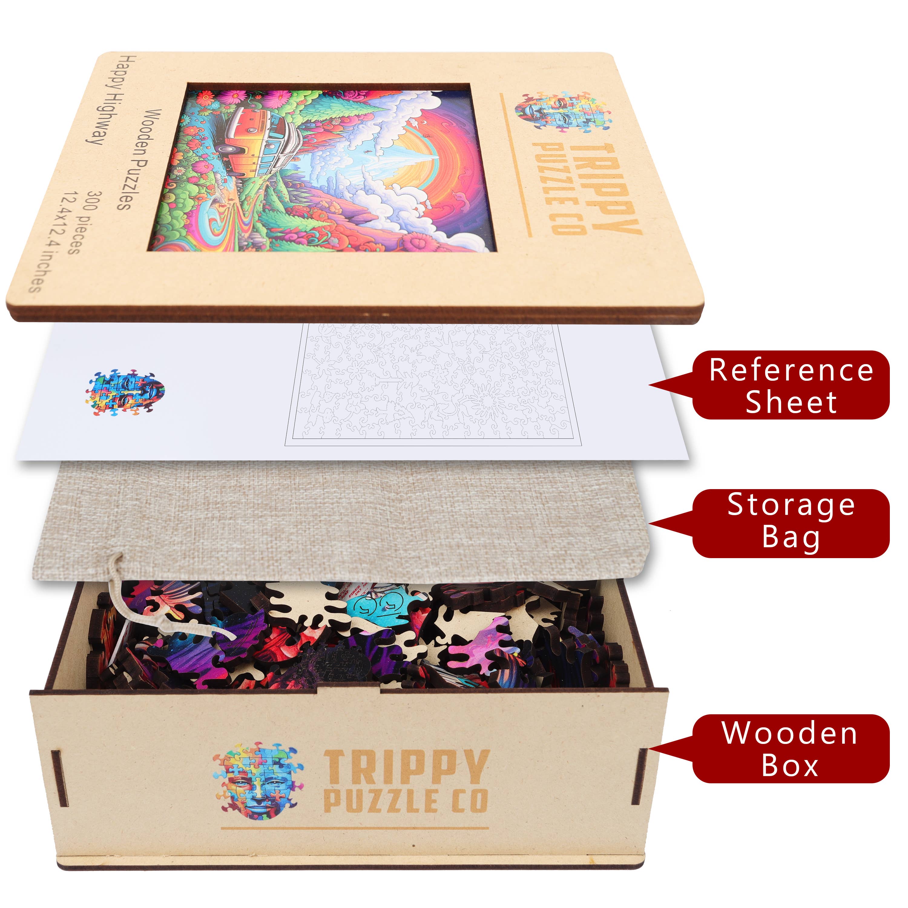 Trippy Puzzle Co - Wholesale Puzzle - Adult - Happy Highway Wooden Jigsaw Puzzle 300PC3