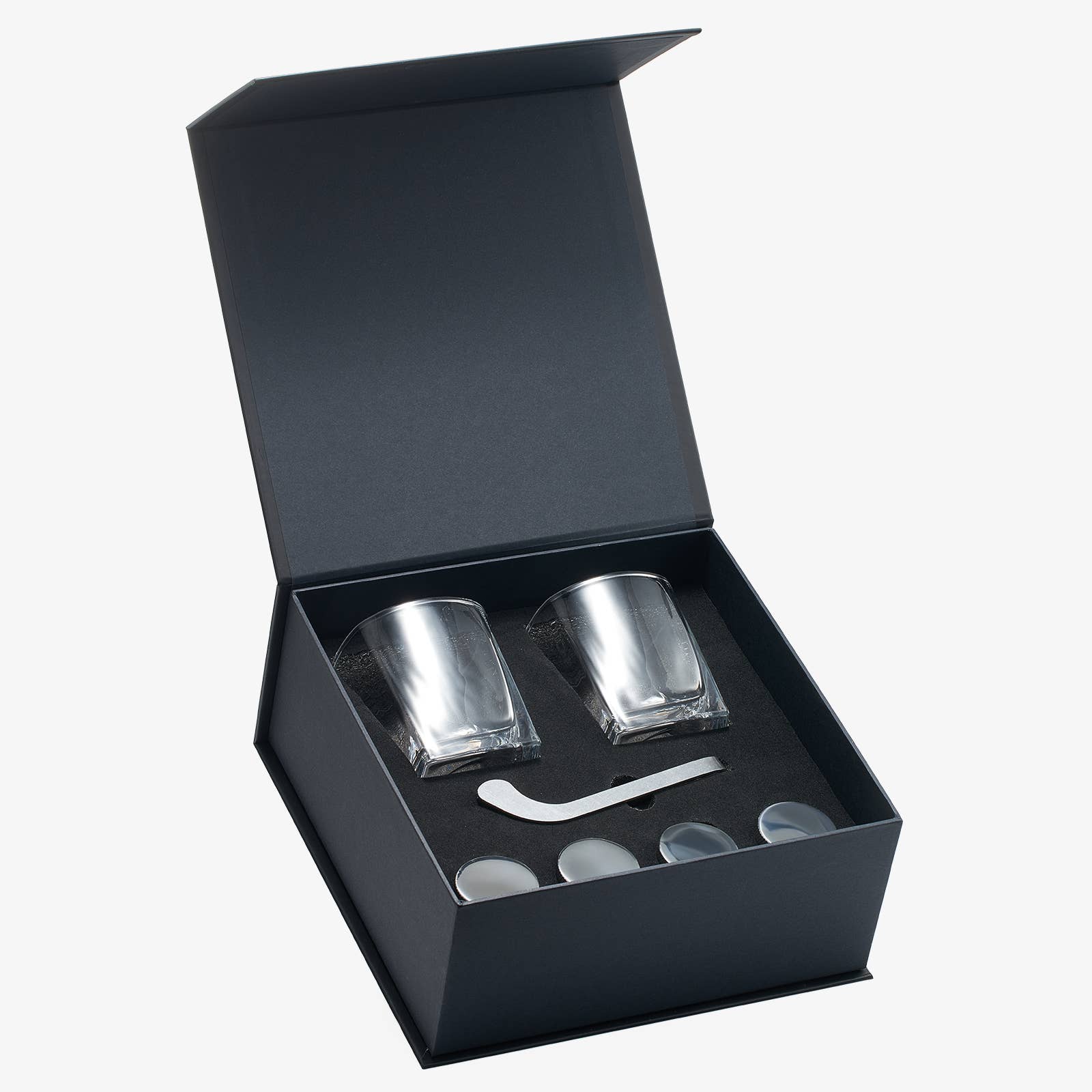 The Wine Savant /  Khen Glassware - Wholesale Drink Chilling Cubes - Hockey Whiskey Stones 7pcs Set | 4 stones, tongs, 2 glasses1