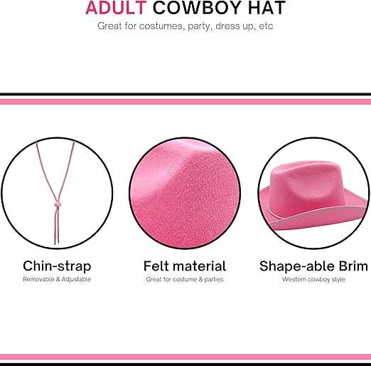 4E's Novelty - Wholesale Cowboy Hat - Women's - 4E's Novelty Cowboy Hat for Women & Men, Felt Cowgirl Hat for Adults, Western Party Dress Up Accessories (Pink)5