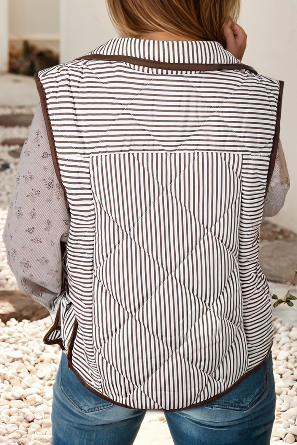 Little Daisy Closet - Wholesale Outerwear Vest - Women's -  LDC Stripe Contrast Trim Button Collared Vest| S-4X5