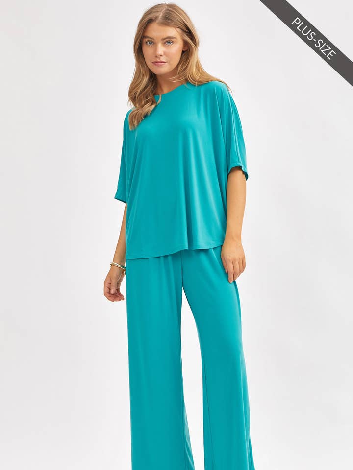 Dear Scarlett - Wholesale Top & Pant Set (NOT Loungewear) - Women's - PLUS SIZE Flowy Top + Wide Leg Set TRVSET-COASTAL