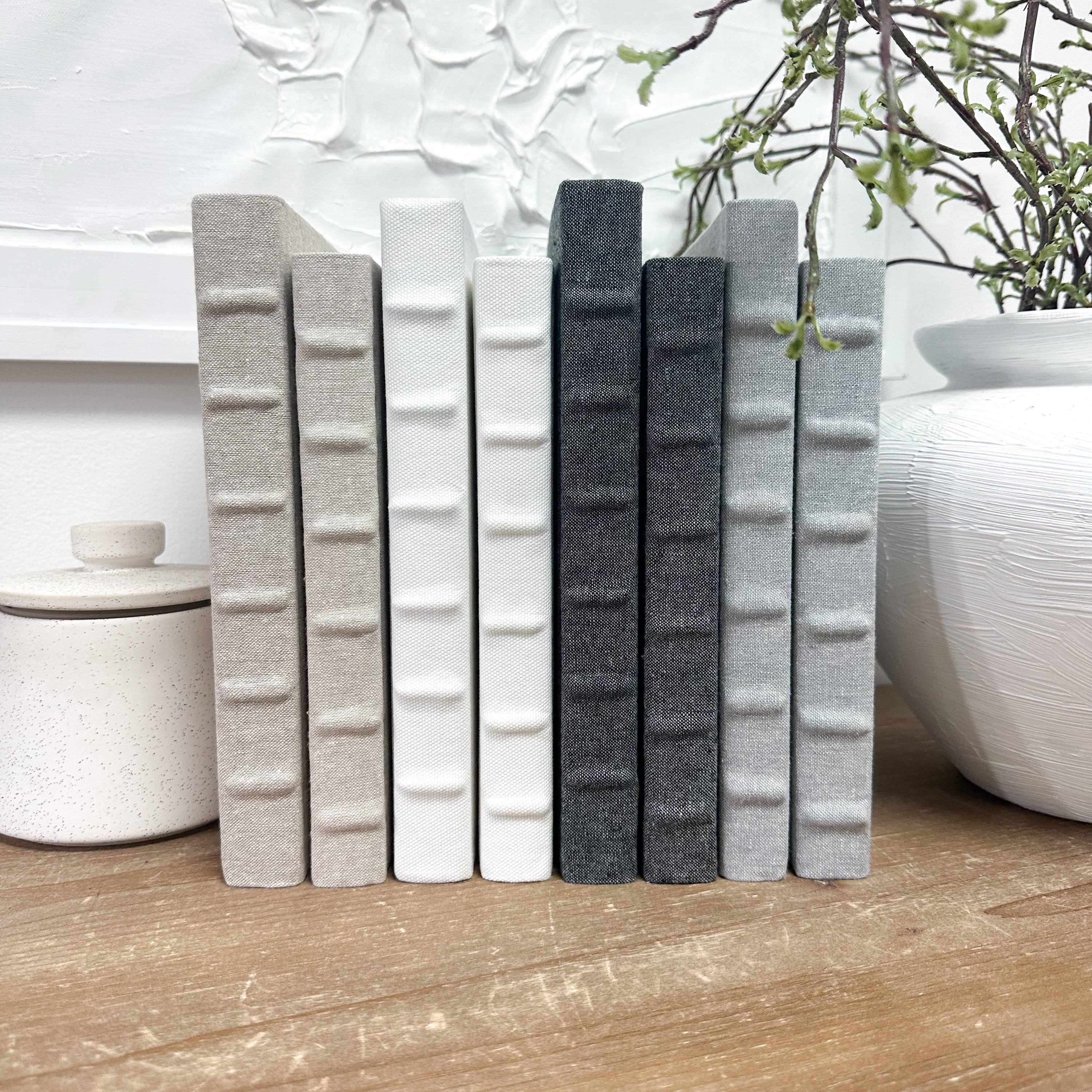 The House of Elements - Wholesale Decorative Tabletop Object - Decorative Books for Shelf Decor -Cream Linen Covered Books6