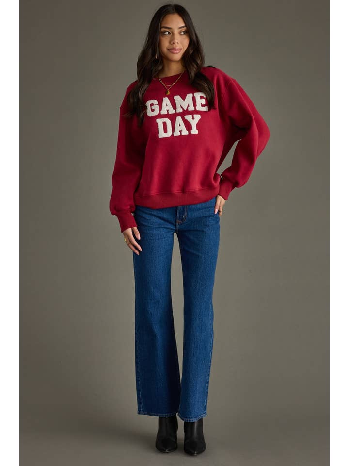 Panache Apparel Co. – Großhandel Sweatshirt mit Grafikdruck – Damen – Bordeauxroter Spieltag-Pullover2