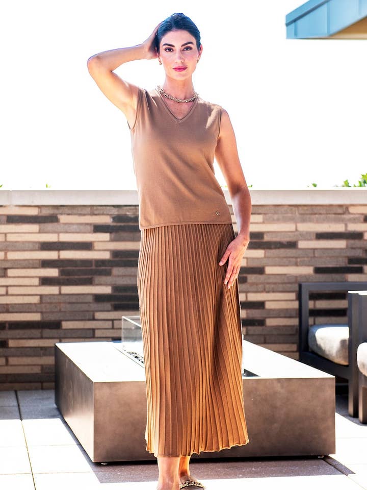 Biana - Wholesale Skirt - Women's - Geraldina Pleated-Knit Maxi Skirt; Mocha2