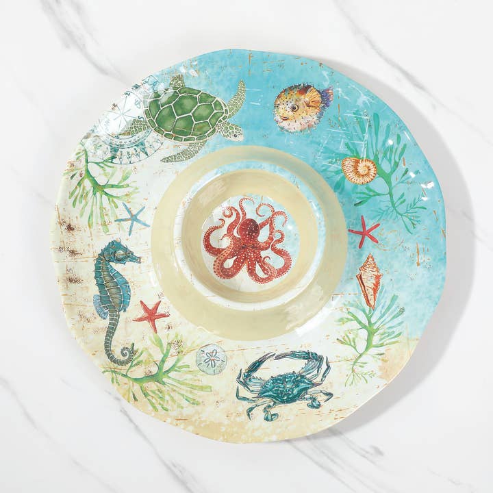 Supreme Housewares - Vente Plateaux de service - Plateau à trempette et à chips en mélamine Sea Life 34 cm5