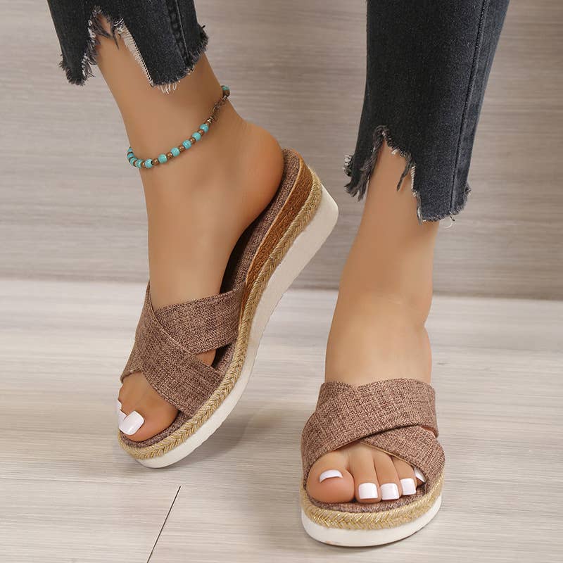 Comely Fashion - Wholesale Sandals - Women's - Criss Cross Straps Wedge Slippers2