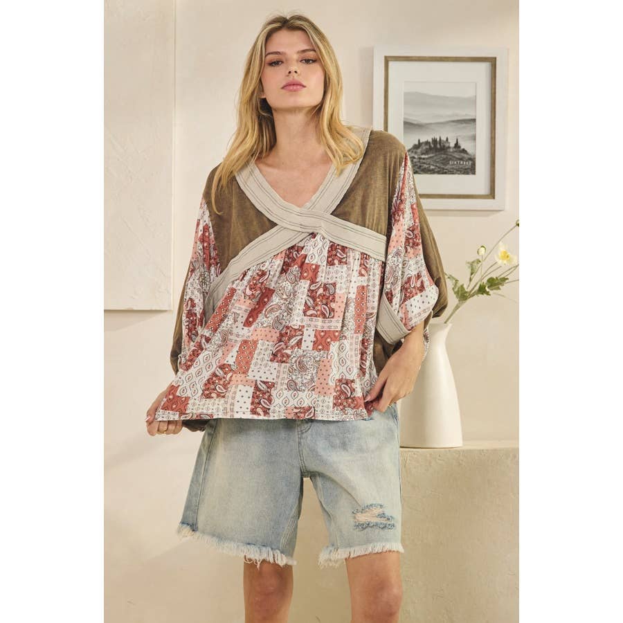 Oli&Hali - Wholesale Knit Top - Women's - WASHED RIB CROSSED PATCHWORK TOP9
