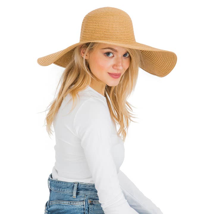 Cap Zone - Venta al por mayor Sombrero de paja - Mujer - Sombrero de sol de paja con tejido apretado, color sólido y ala ancha flexible64