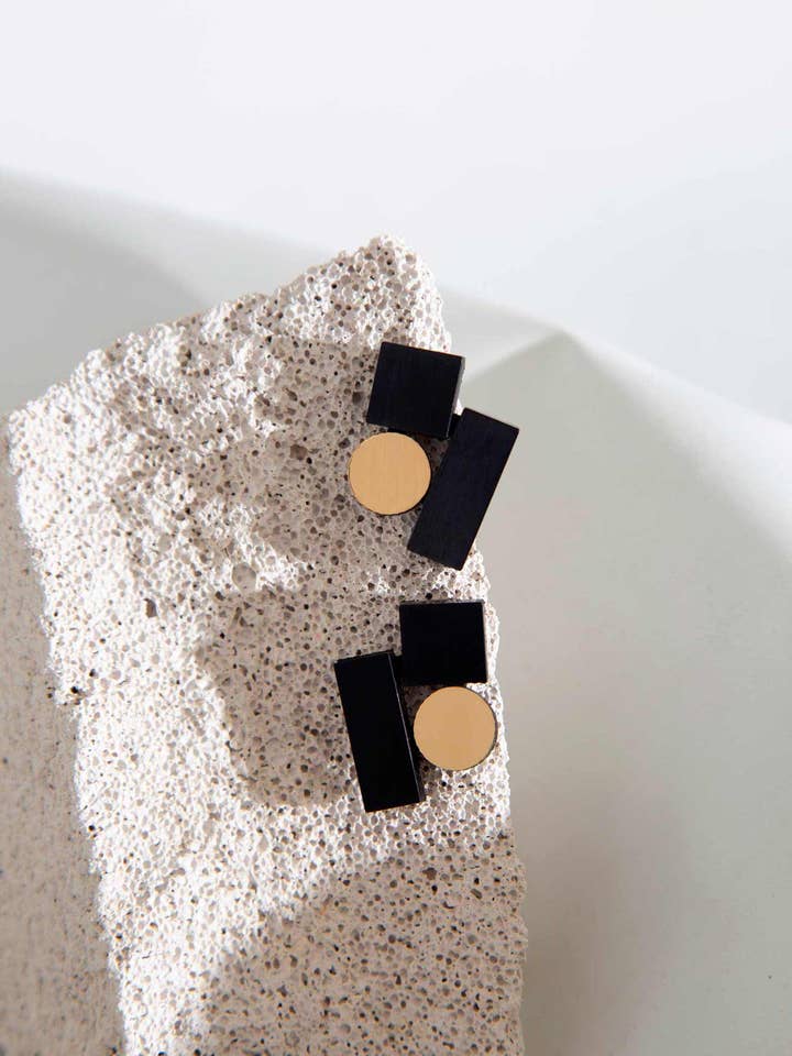 Bauhaus Earrings Small - Black/Gold for wholesale by Iskin Sisters