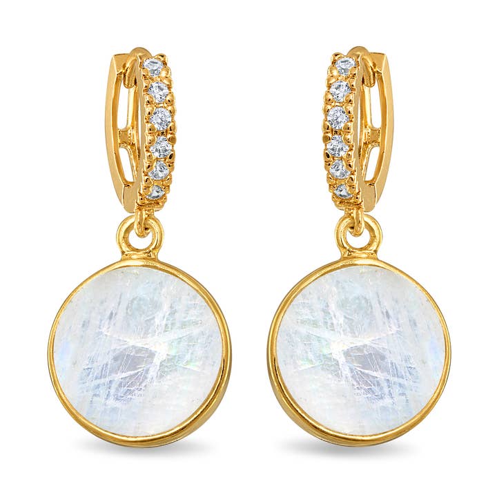 Coin Huggies - Rainbow Moonstone for engroshandel hos Amelia Rose Jewelry