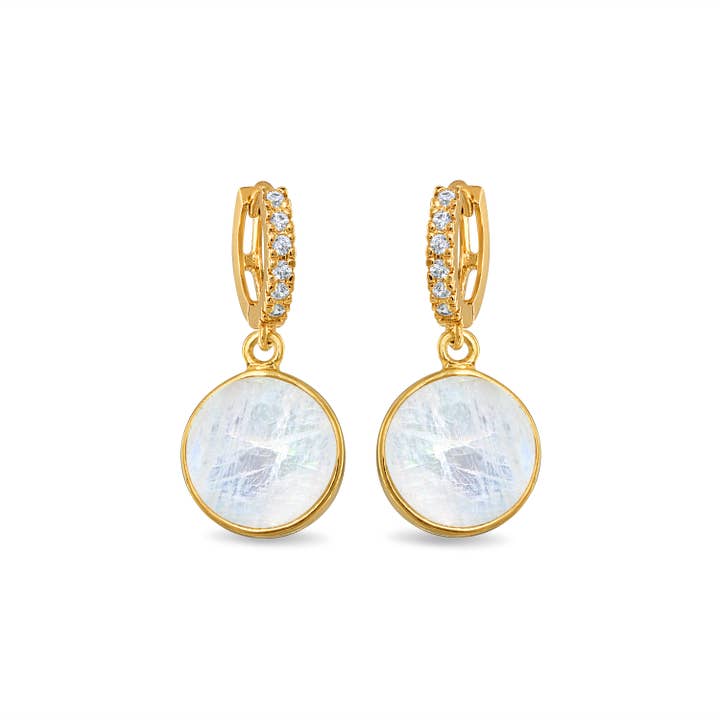 Coin Huggies - Rainbow Moonstone para venta al por mayor de Amelia Rose Jewelry