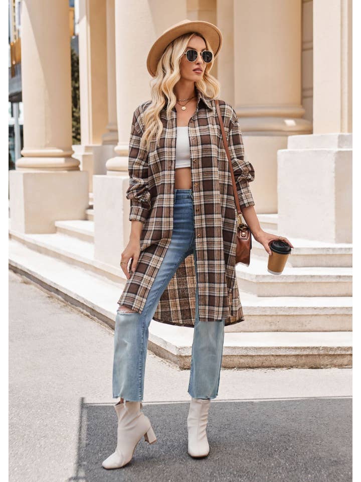 Sweetkama - Wholesale Button Down Shirt - Women's - Ladies Plaid Lapel Long Sleeves Casual Shirt 683110