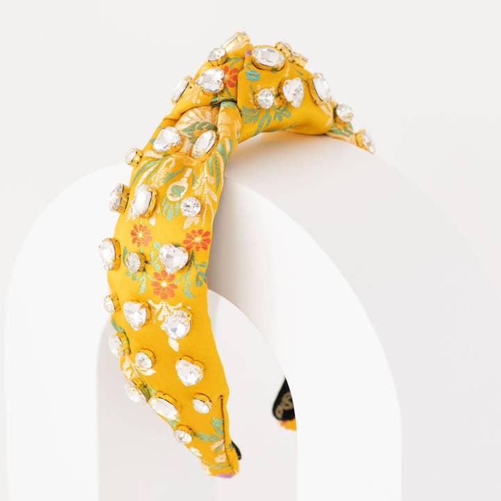 Marigold Jeweled Floral Silk Headband for wholesale by La Bella