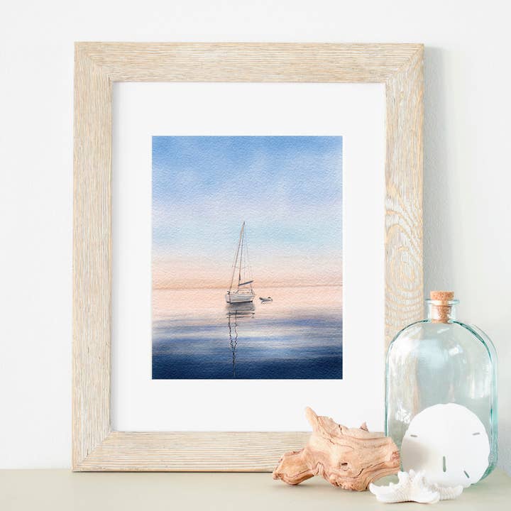 Impression artistique Peach Sunset Sail 5 x 7 ou 8 x 10 pour la vente par ALR Designs