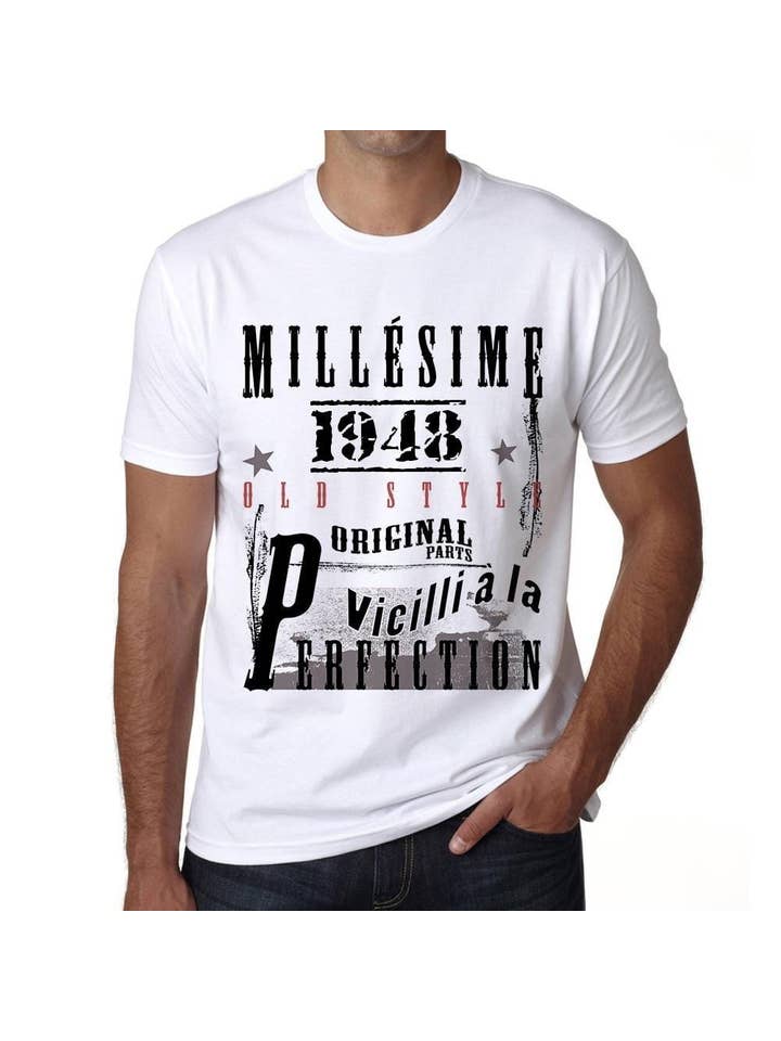 Blanc 1948,Cadeaux,Anniversaire,Manches Courtes,Blanc,Homme T-Shirt for wholesale on Faire