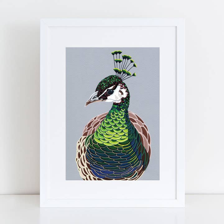Peahen Head Art Print voor wholesale door Bird the Artist