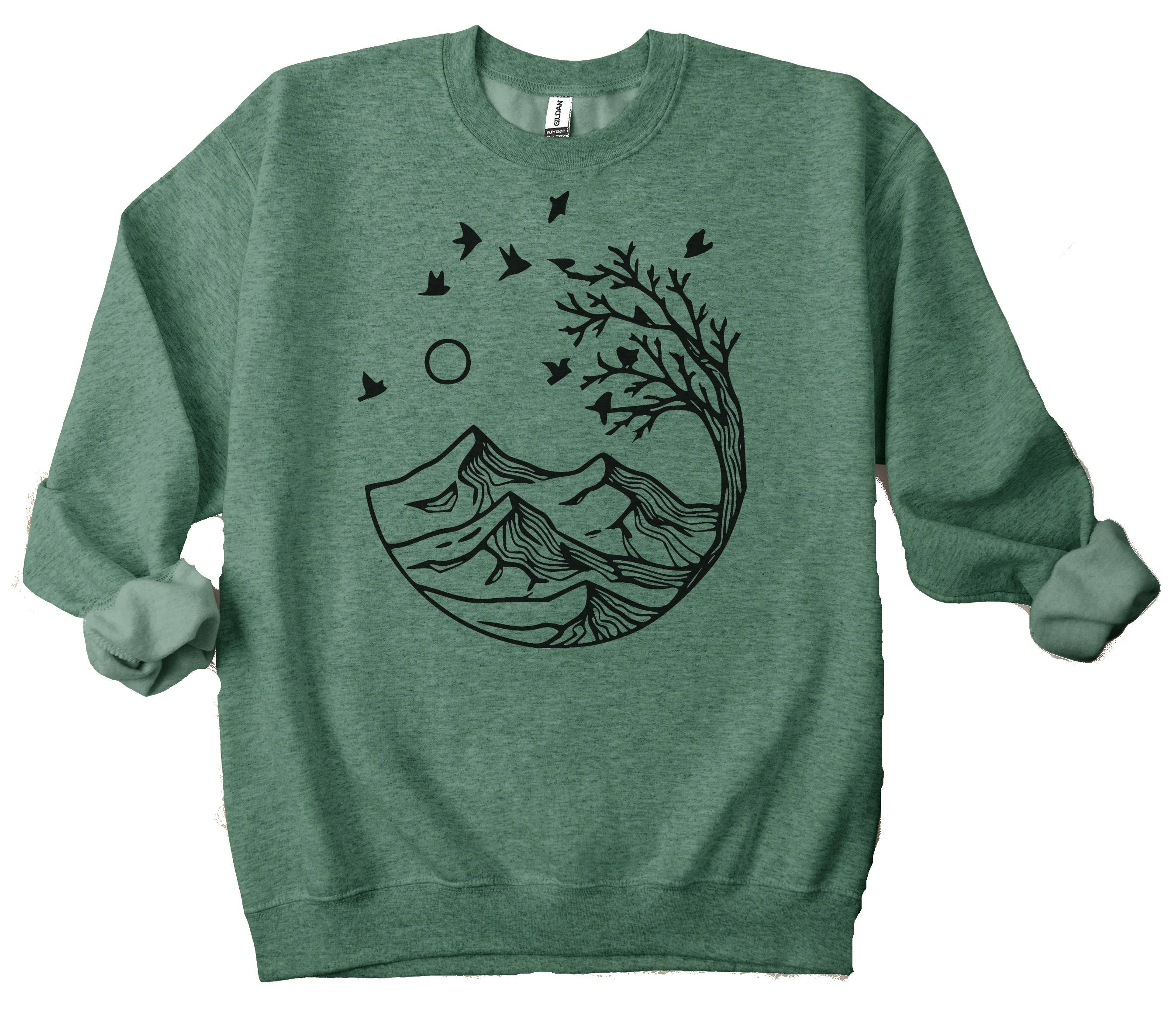 Gerdees - Wholesale Screen Printed T-Shirt - Women's - Blowing Mountain Circle, Outdoor mountains, Camping Crewneck8