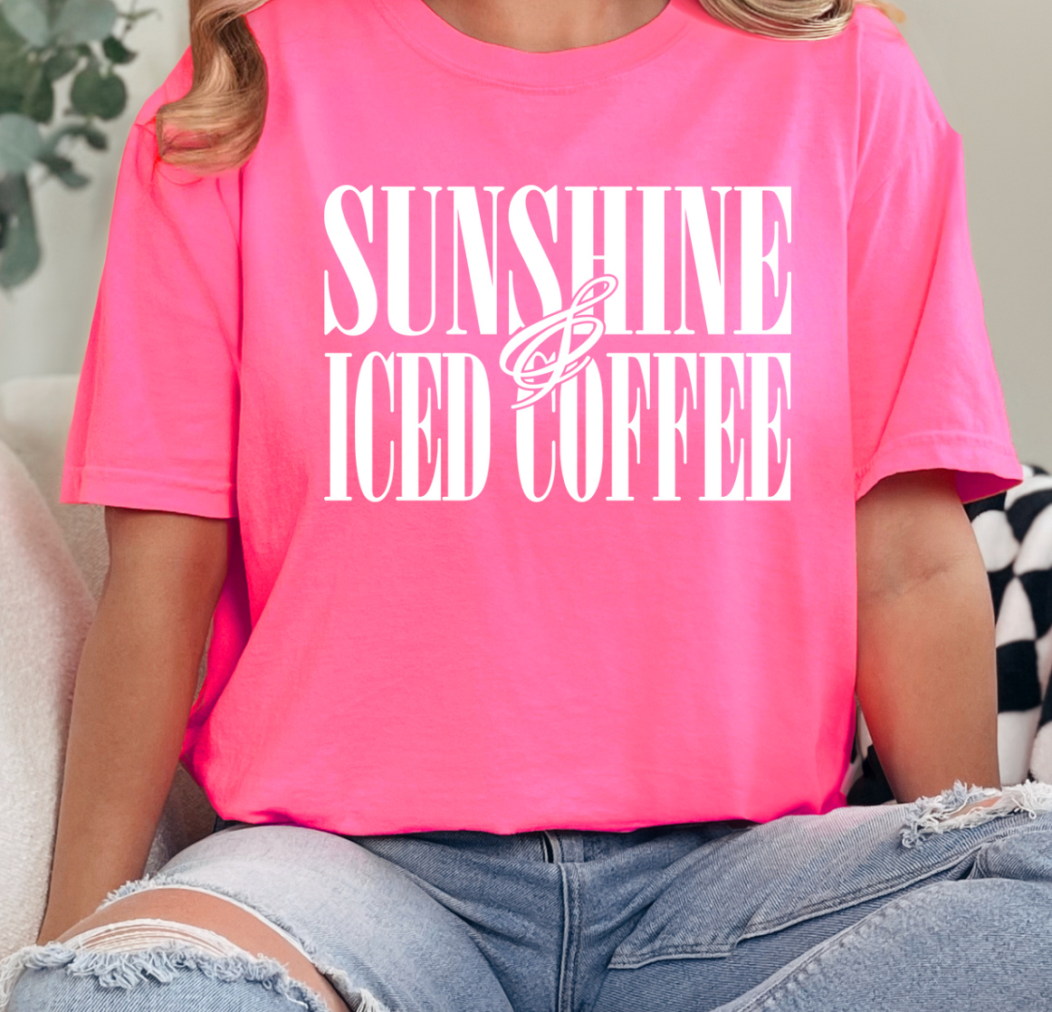Kiki's Boutique - Wholesale Screen Printed T-Shirt - Women's - Sunshine and Iced Coffee Comfort Color Tee1