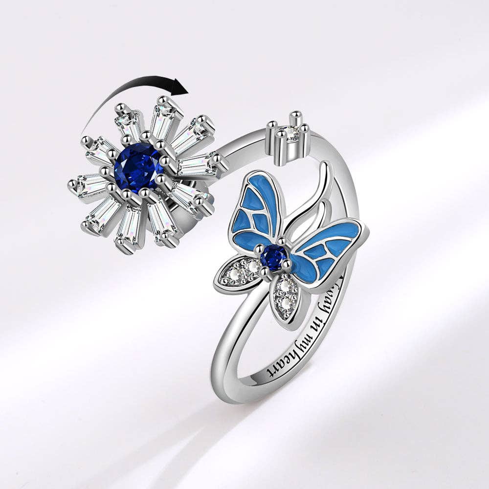 Perimade & Co. LLC - Wholesale Multi-Stone Ring - Butterfly Flower Anxiety Fidget Spinner Ring in Solid Copper
