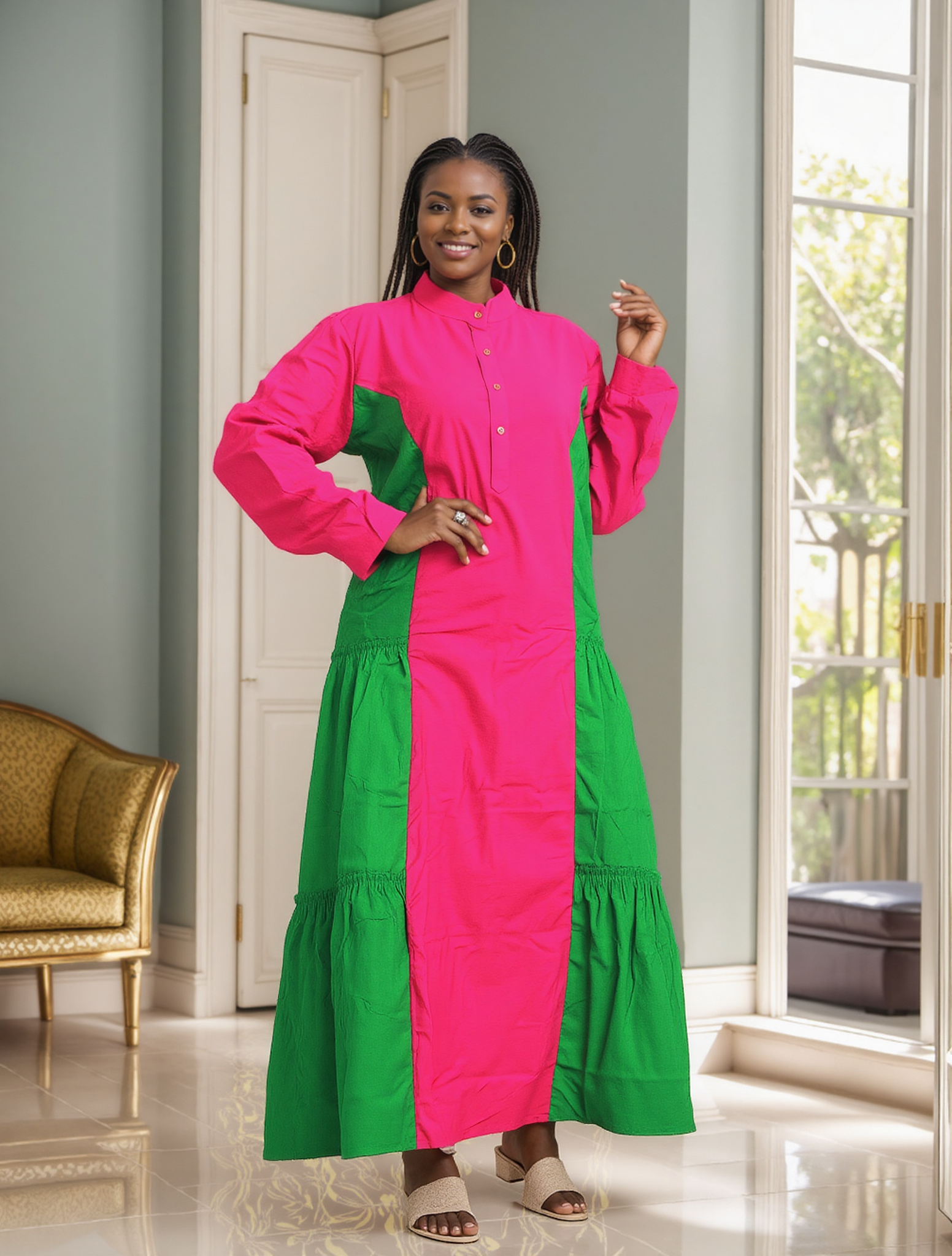 KaraChic - Wholesale Dress - Women's - 7907- Women's Ankle Length Button Down Pocketed Dress3