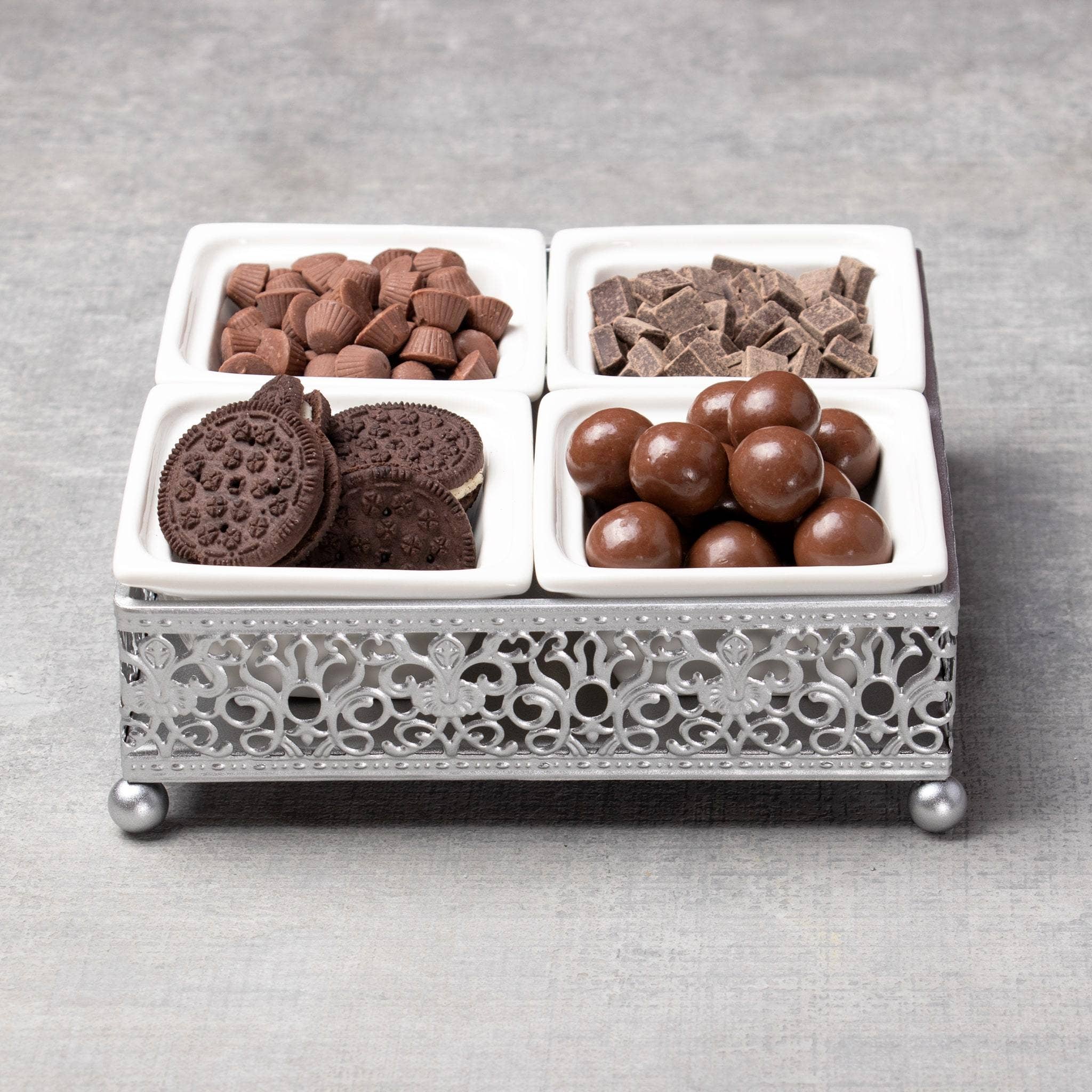 Amalfi Decor - Wholesale Serving Tray - Square Serving Tray with Ceramic Dishes - Silver4