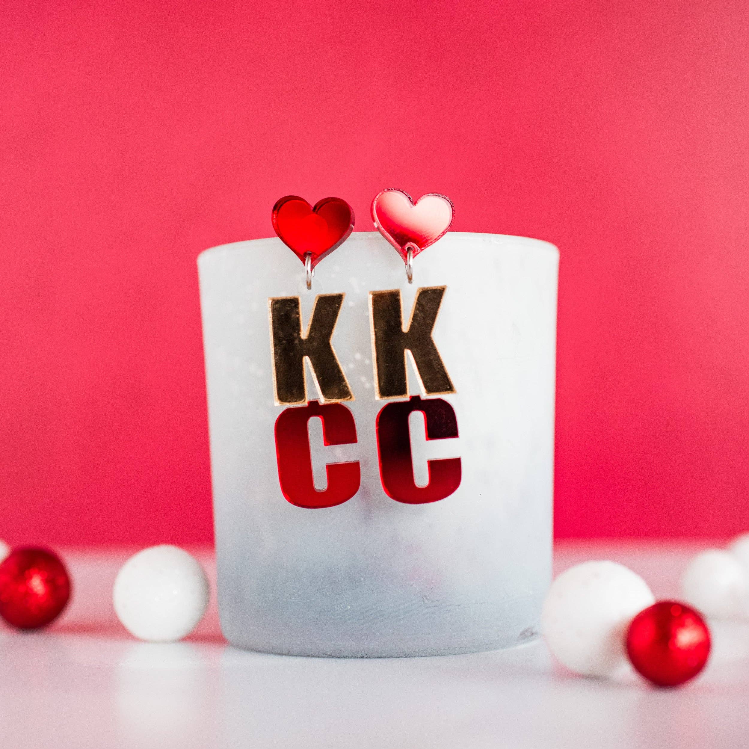 Stellar Gifts & Goods Wholesale - Wholesale Dangle Earrings - KC Football - KC Letter Drops Red & Gold Mirror Kansas City1